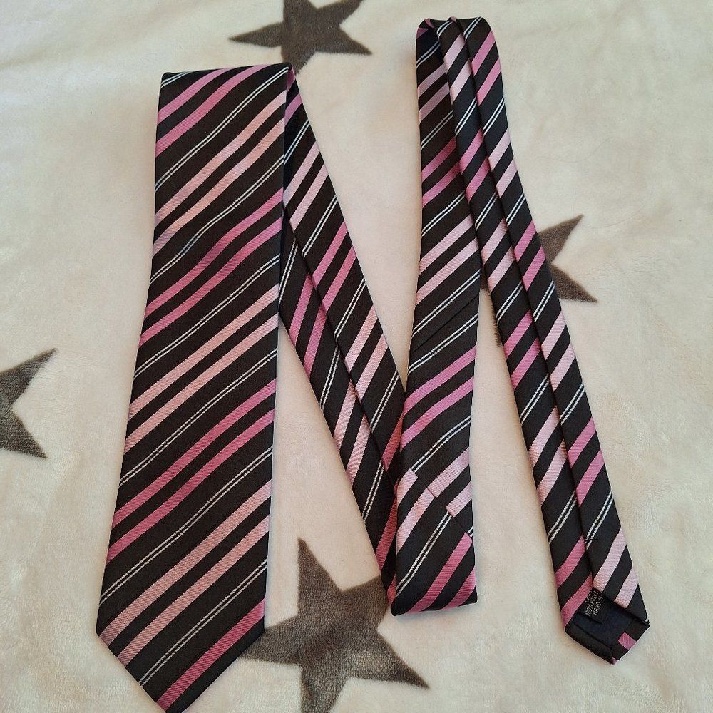 Umberto Frasi Handmade Black and Pink Neck Tie 100% Polyester Church Easter